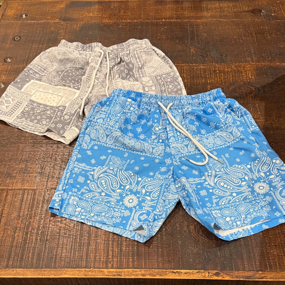 Blue and Gray Paisley Men's Shorts